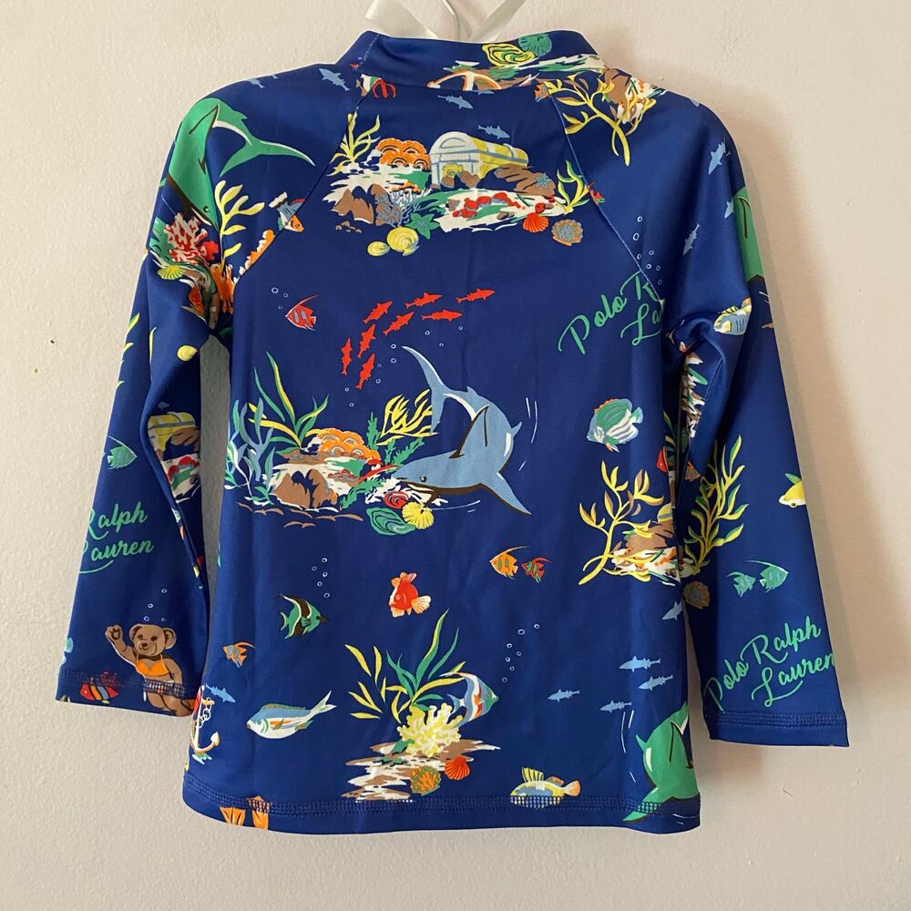 Polo Ralph Lauren Navy Blue Polo Bear Jersey Rash Guard Swimming Boy's size 2T - Picture 6 of 9